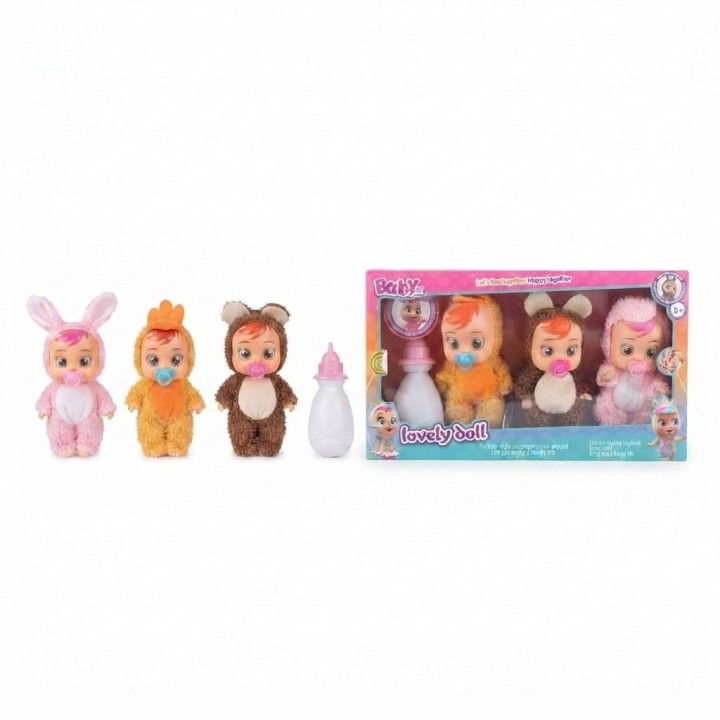 Set X3 Muñecas Bebé En Pijama Animales + Biberón