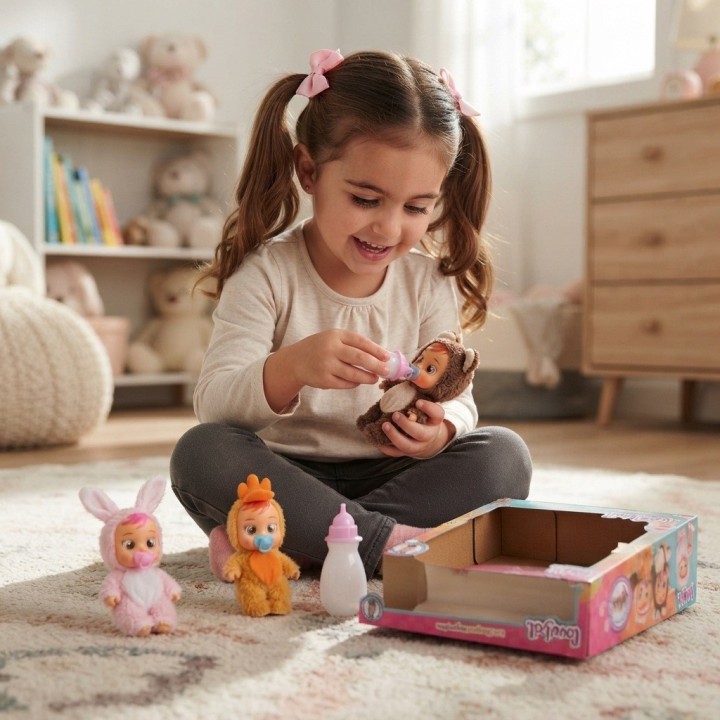Set X3 Muñecas Bebé En Pijama Animales + Biberón