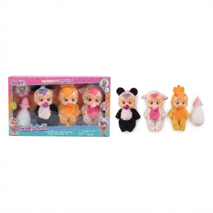 Set X3 Muñecas Bebé En Pijama Animales + Biberón