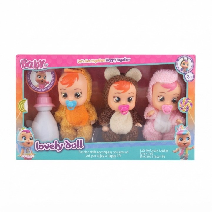Set X3 Muñecas Bebé En Pijama Animales + Biberón