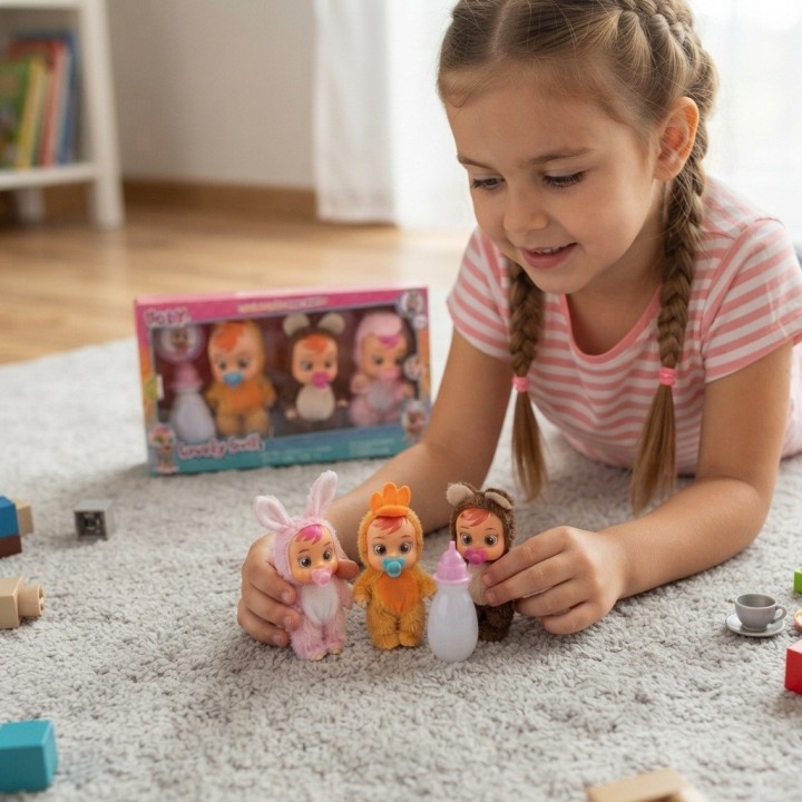 Set X3 Muñecas Bebé En Pijama Animales + Biberón