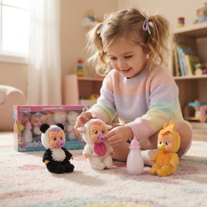 Set X3 Muñecas Bebé En Pijama Animales + Biberón