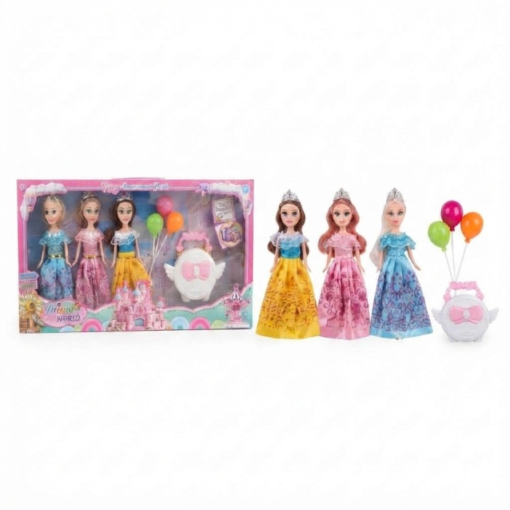 Set X3 Muñecas Princesas Fantasía Con Accesorios