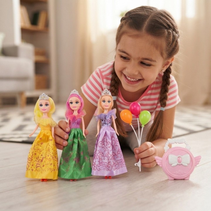 Set X3 Muñecas Princesas Fantasía Con Accesorios