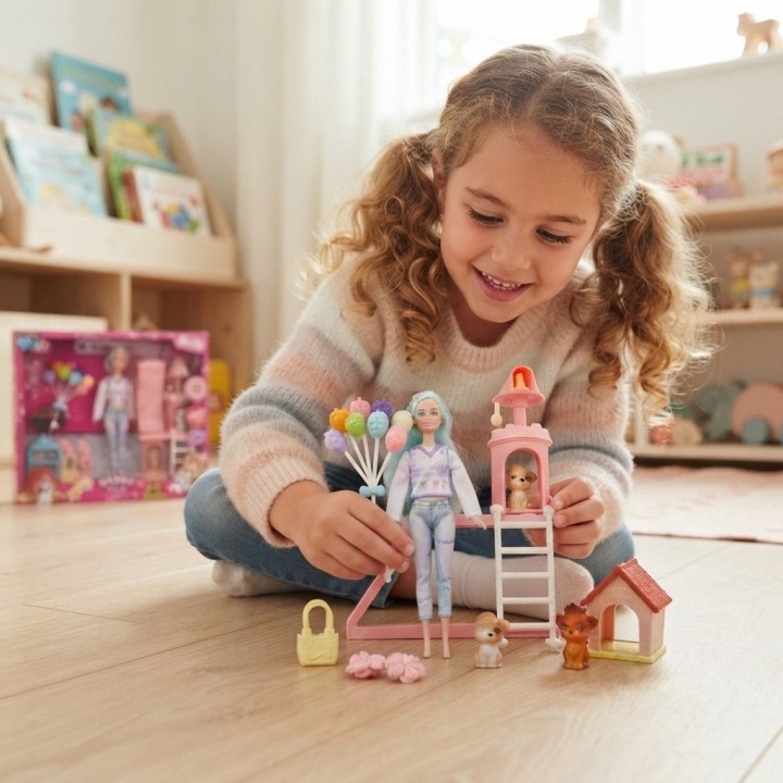 Set Muñeca Fashion Con Mascotas Y Parque De Juegos