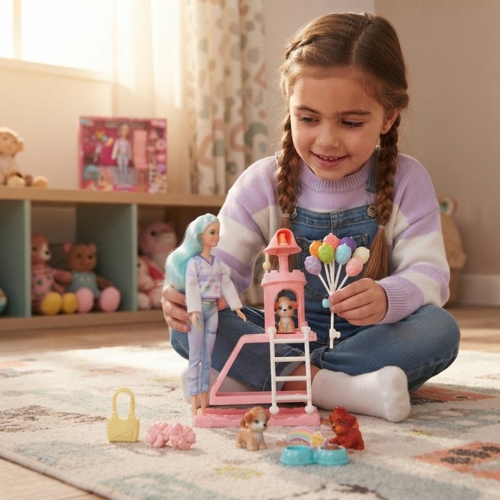 Set Muñeca Fashion Con Mascotas Y Parque De Juegos