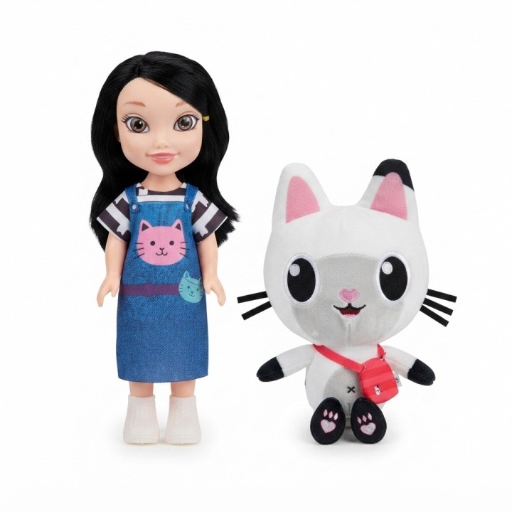 Set Muñeca Fashion Girl Con Gran Gato De Peluche