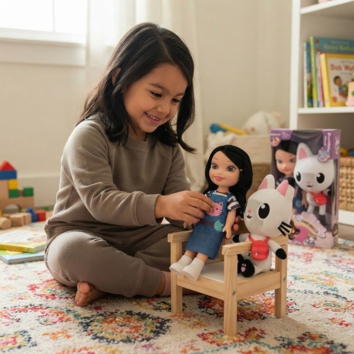 Set Muñeca Fashion Girl Con Gran Gato De Peluche