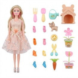 Set Muñeca Fashion Jardinera Con Perrito Y Accesorios