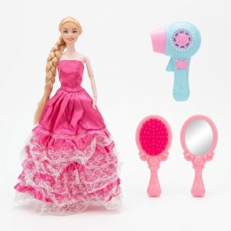 Set Muñeca Princesa Vestido Rosa Con Espejo Y Secador