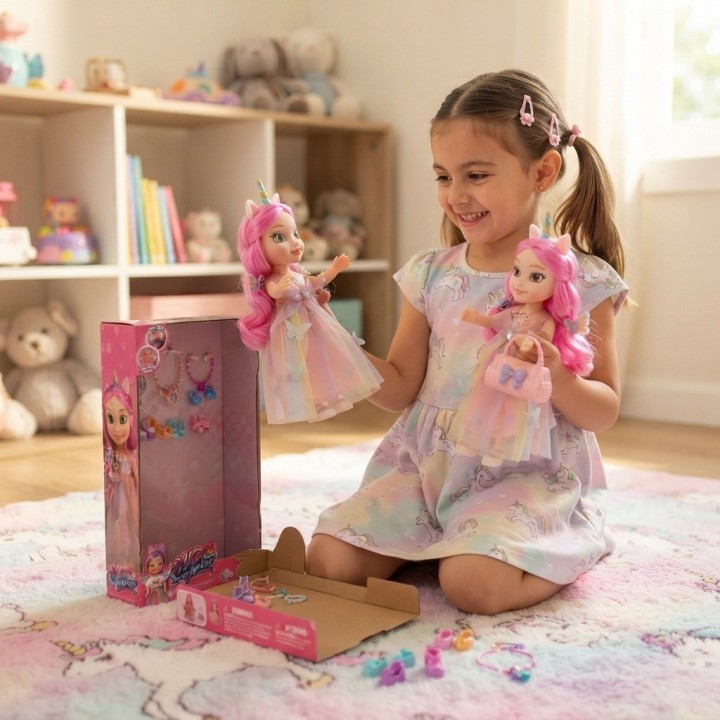 Muñeca Princesa Unicornio Cabello Largo + Bolso