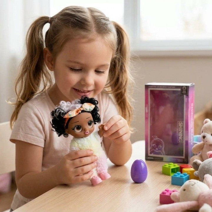 Muñeca Shining Baby Con Traje De Peluche Y Huevo Sorpresa