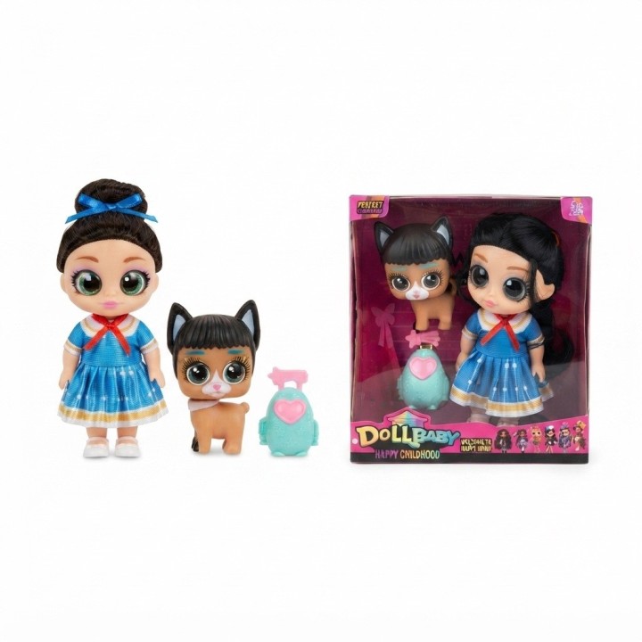 Muñeca Dollbaby Ojos Grandes Con Mascota Y Mochila