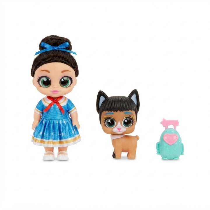 Muñeca Dollbaby Ojos Grandes Con Mascota Y Mochila