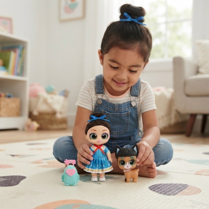 Muñeca Dollbaby Ojos Grandes Con Mascota Y Mochila