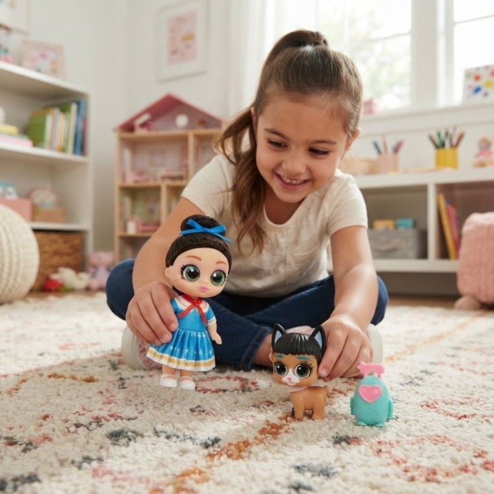 Muñeca Dollbaby Ojos Grandes Con Mascota Y Mochila