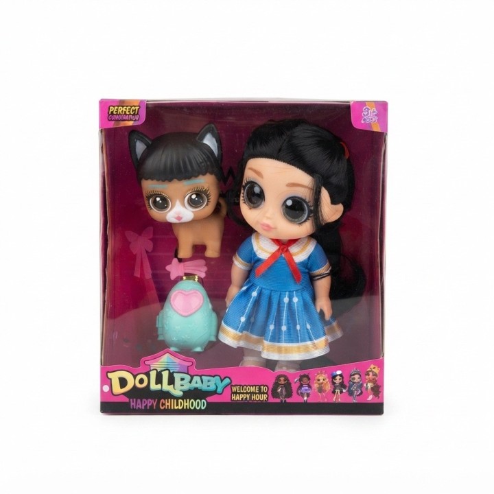 Muñeca Dollbaby Ojos Grandes Con Mascota Y Mochila