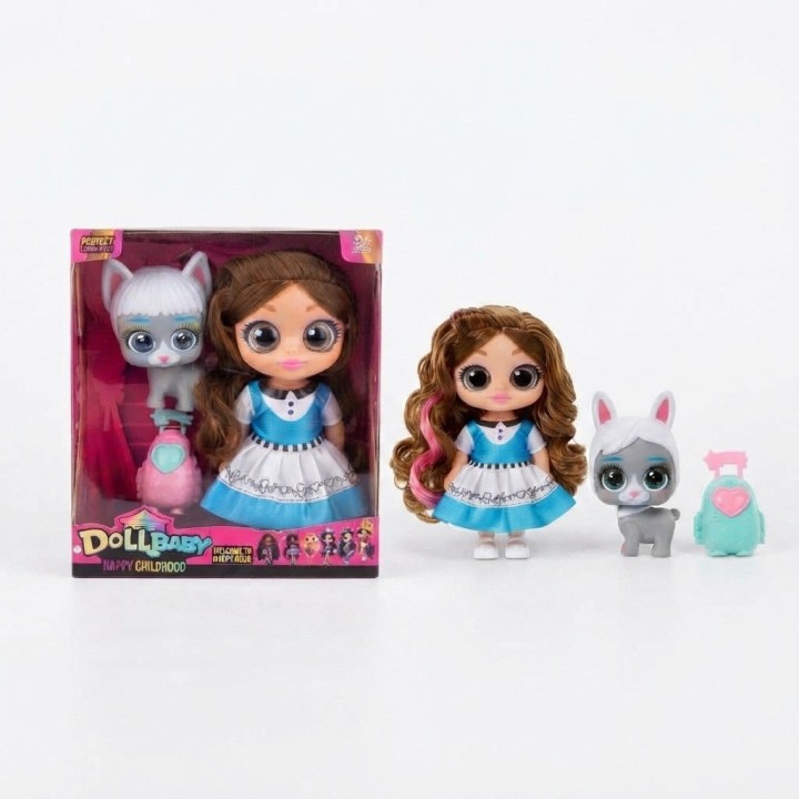 Muñeca Dollbaby Ojos Grandes Con Mascota Y Mochila
