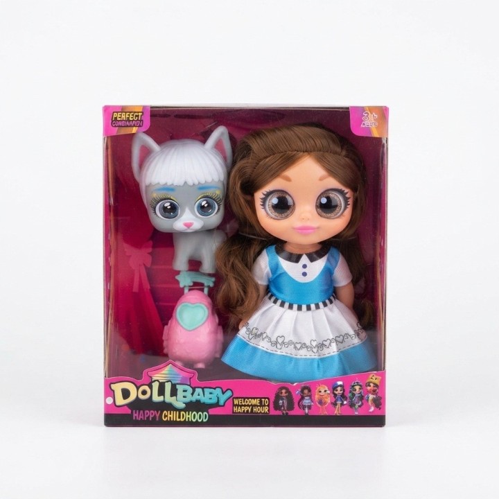 Muñeca Dollbaby Ojos Grandes Con Mascota Y Mochila