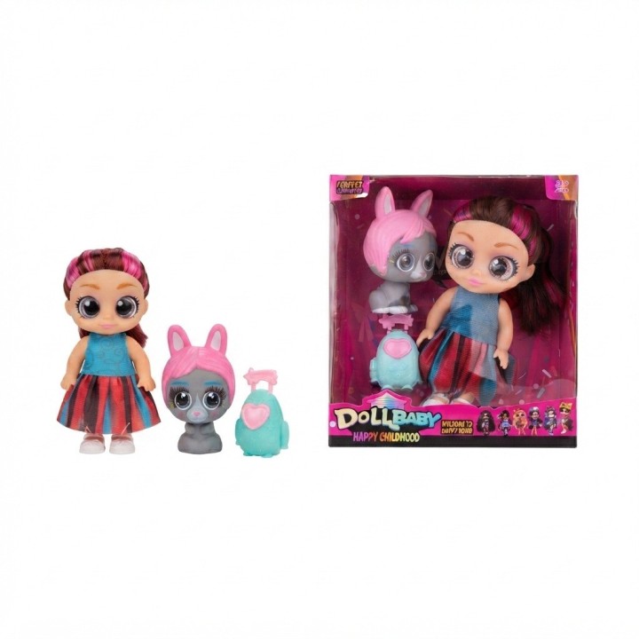 Muñeca Dollbaby Ojos Grandes Con Mascota Y Mochila