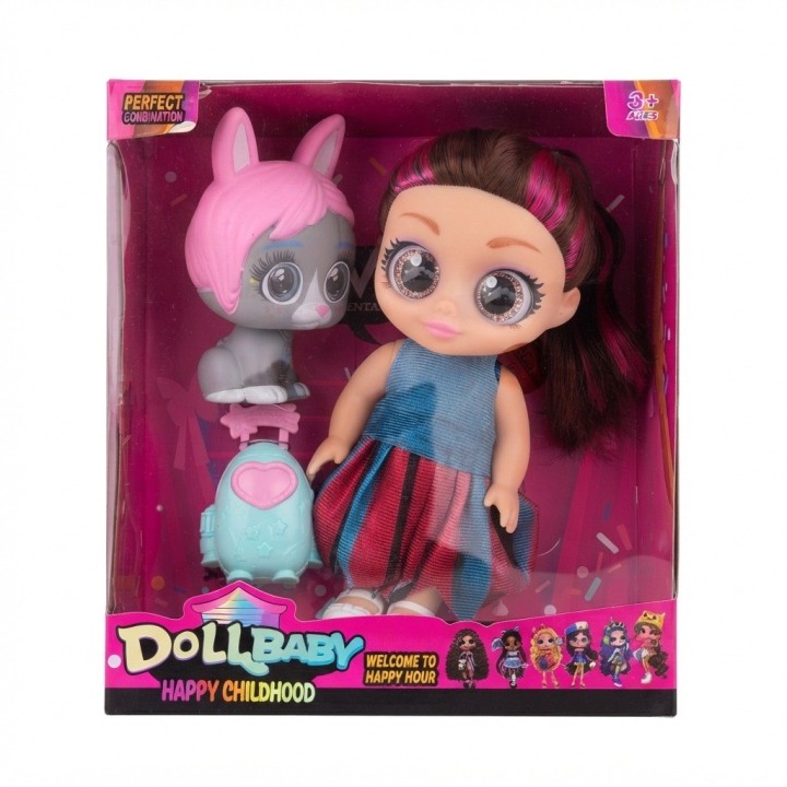 Muñeca Dollbaby Ojos Grandes Con Mascota Y Mochila