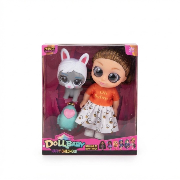 Muñeca Dollbaby Ojos Grandes Con Mascota Y Mochila