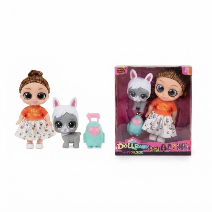 Muñeca Dollbaby Ojos Grandes Con Mascota Y Mochila