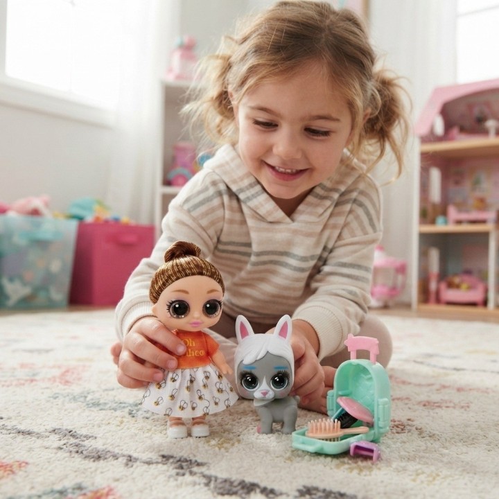 Muñeca Dollbaby Ojos Grandes Con Mascota Y Mochila