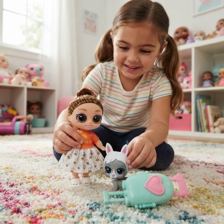 Muñeca Dollbaby Ojos Grandes Con Mascota Y Mochila