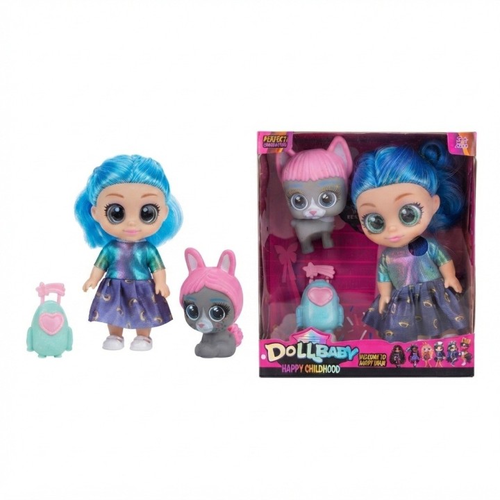 Muñeca Dollbaby Ojos Grandes Con Mascota Y Mochila