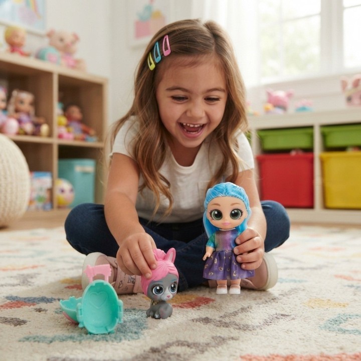 Muñeca Dollbaby Ojos Grandes Con Mascota Y Mochila