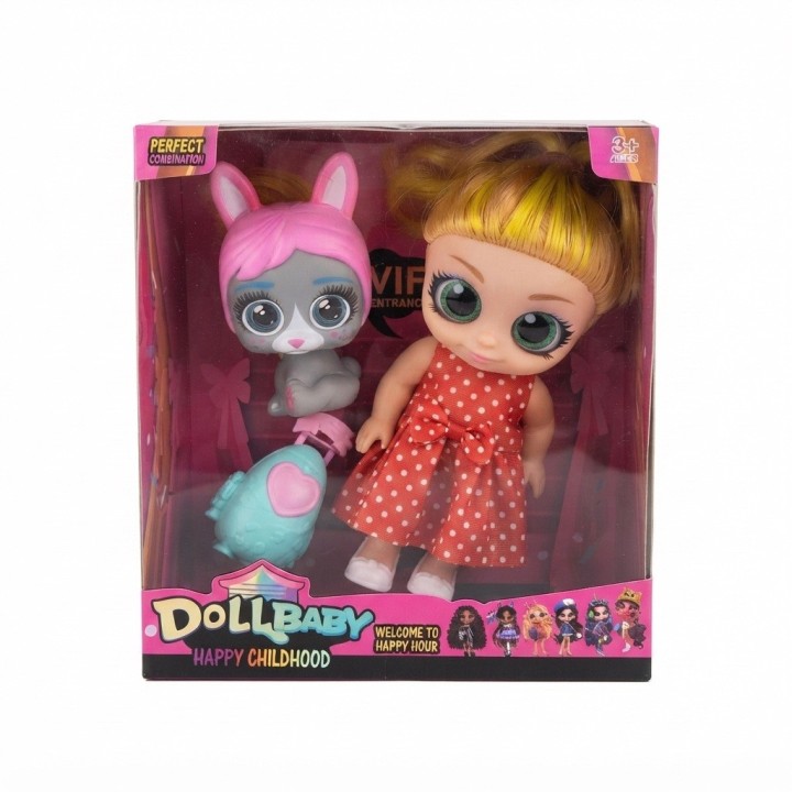 Muñeca Dollbaby Ojos Grandes Con Mascota Y Mochila