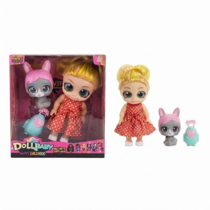 Muñeca Dollbaby Ojos Grandes Con Mascota Y Mochila