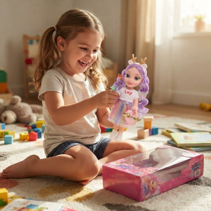 Muñeca Fantasía Cabello Colorido Y Bolso
