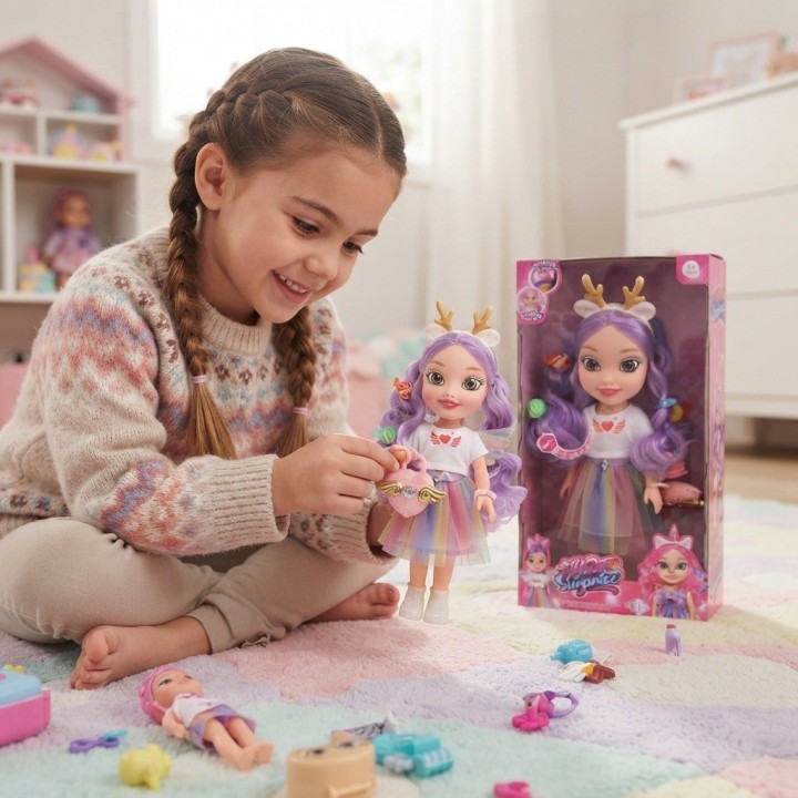 Muñeca Fantasía Cabello Colorido Y Bolso