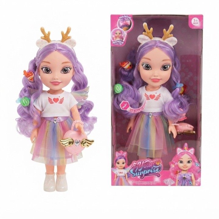 Muñeca Fantasía Cabello Colorido Y Bolso