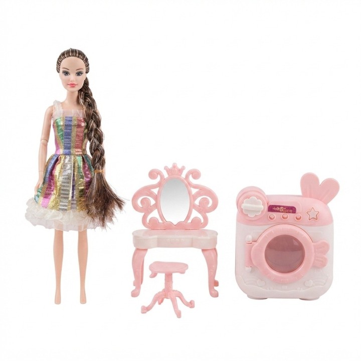 Muñeca Fashion Con Lavadora Y Tocador Accesorios