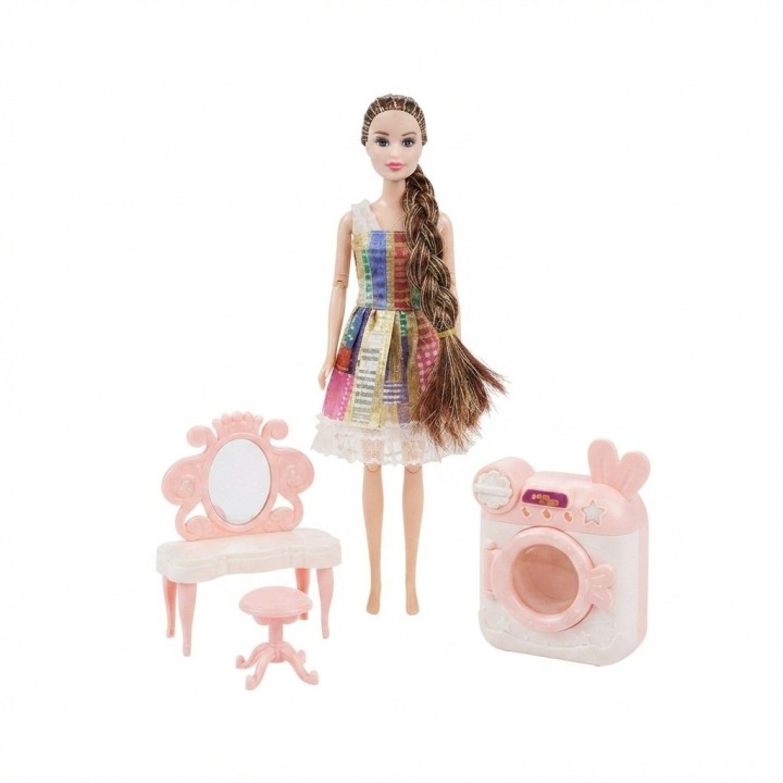 Muñeca Fashion Con Lavadora Y Tocador Accesorios
