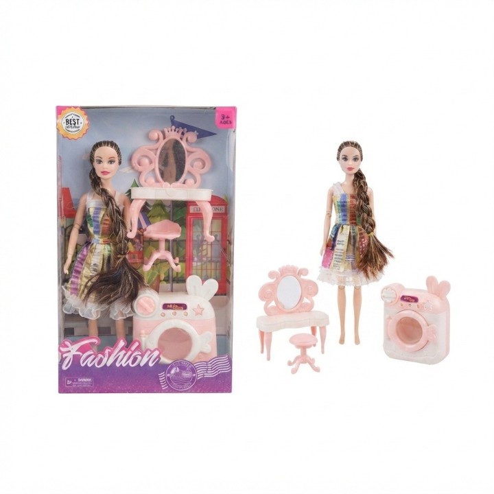 Muñeca Fashion Con Lavadora Y Tocador Accesorios