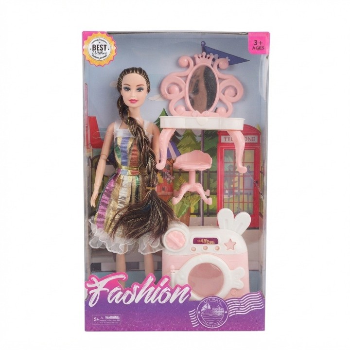 Muñeca Fashion Con Lavadora Y Tocador Accesorios