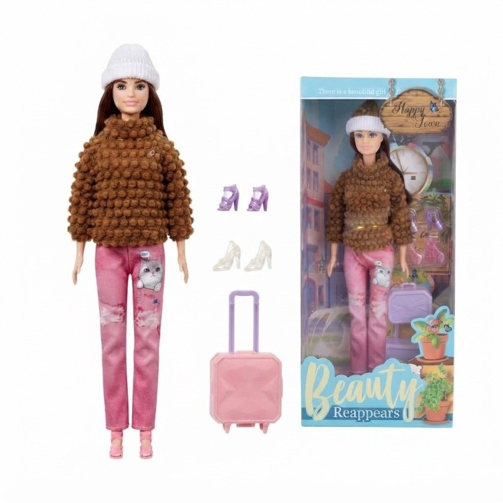 Muñeca Fashion De Invierno Con Maleta Y Zapatos