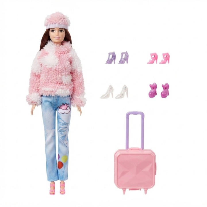 Muñeca Fashion De Invierno Con Maleta Y Zapatos