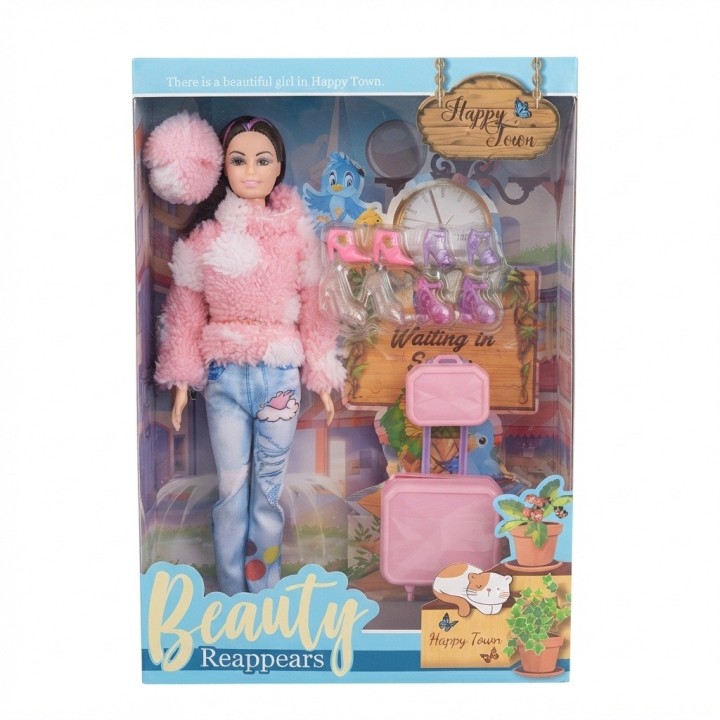 Muñeca Fashion De Invierno Con Maleta Y Zapatos