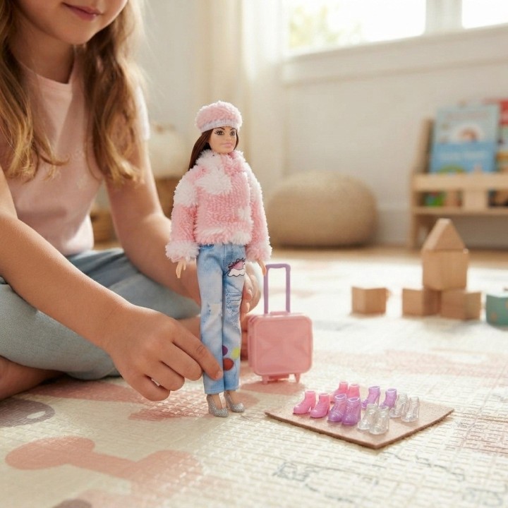 Muñeca Fashion De Invierno Con Maleta Y Zapatos