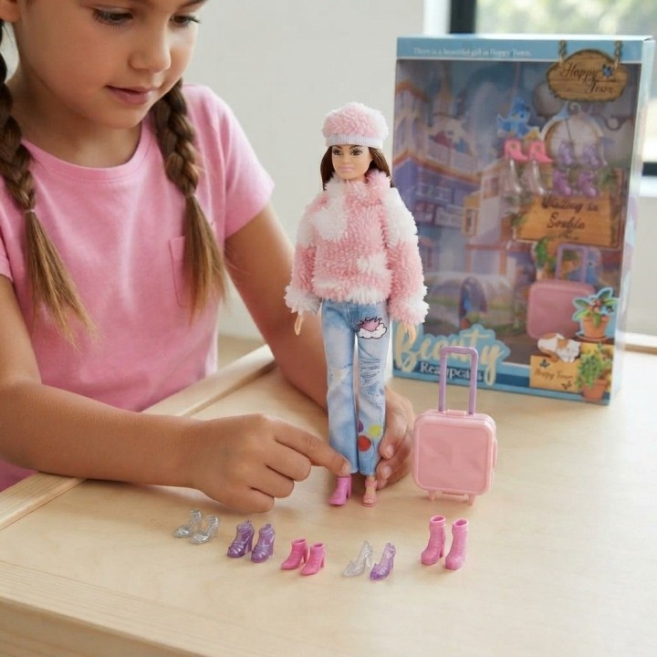 Muñeca Fashion De Invierno Con Maleta Y Zapatos