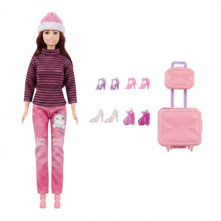 Muñeca Fashion De Invierno Con Maleta Y Zapatos
