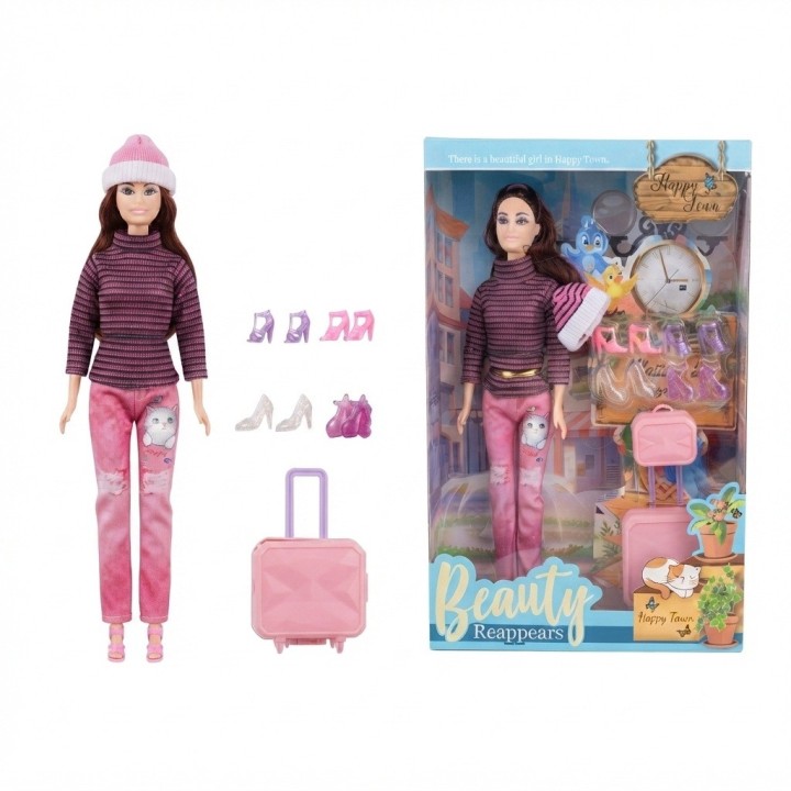 Muñeca Fashion De Invierno Con Maleta Y Zapatos