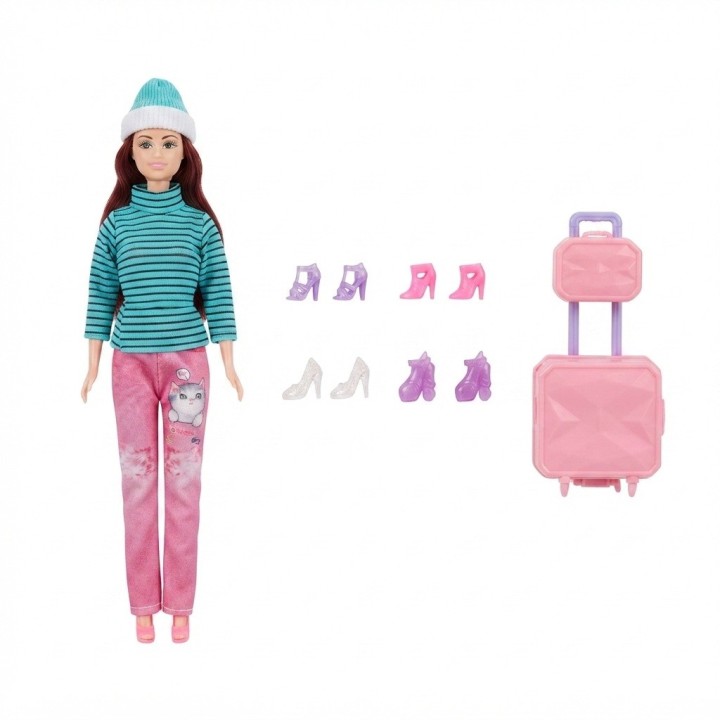 Muñeca Fashion De Invierno Con Maleta Y Zapatos
