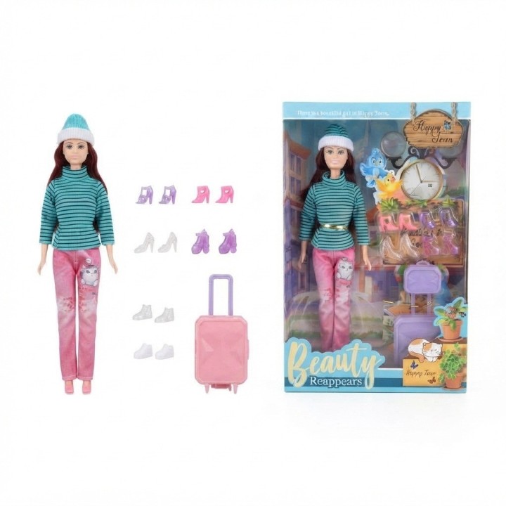 Muñeca Fashion De Invierno Con Maleta Y Zapatos