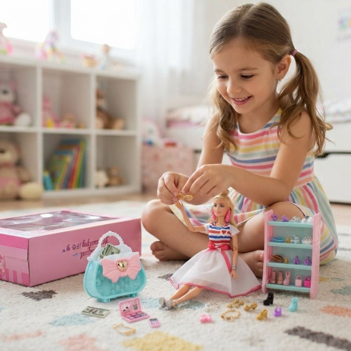 Set Muñeca De Moda Con Closet Accesorios Y Bolso